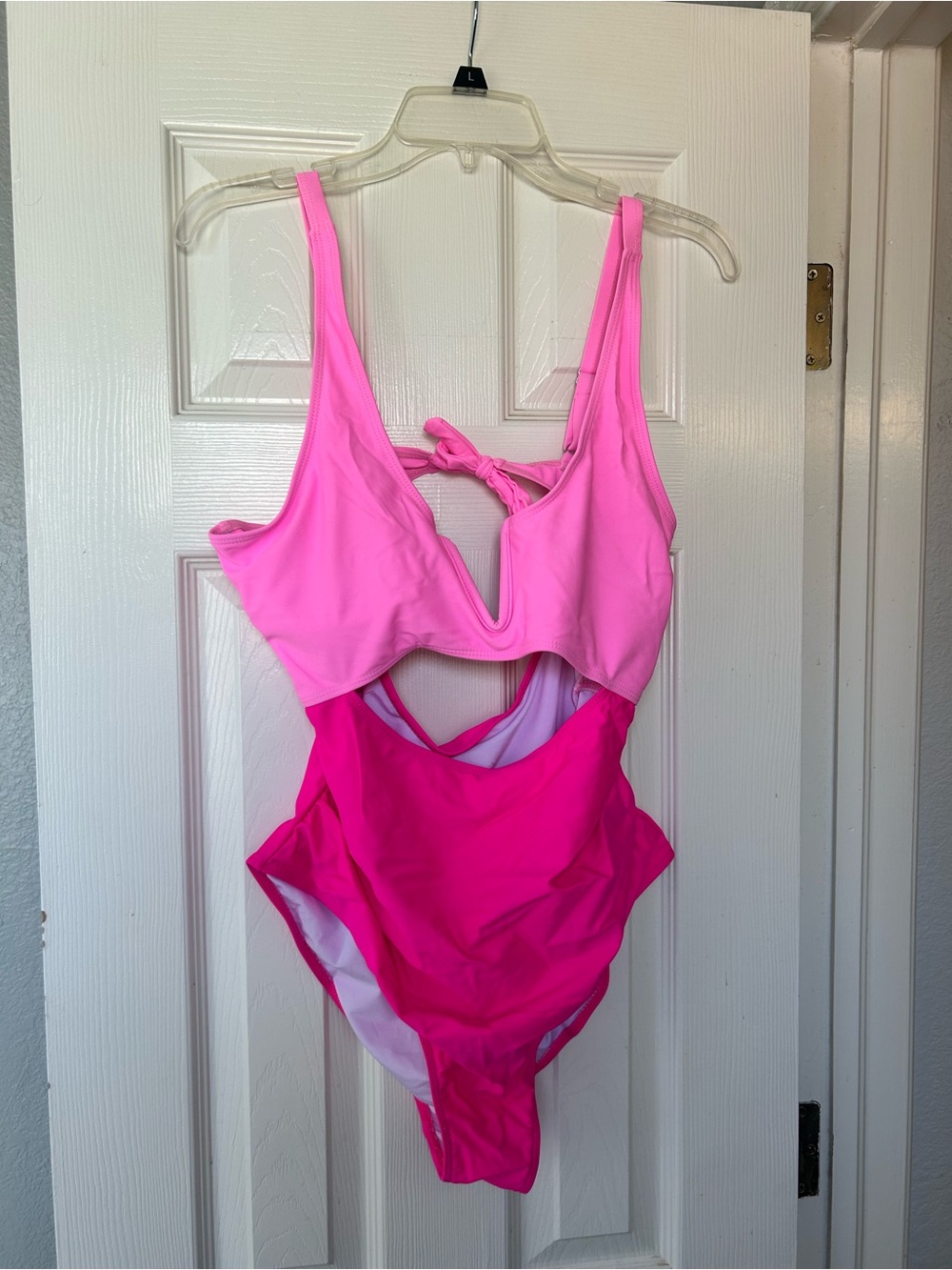 Two-Tone Pink Cutout One-Piece Swimsuit